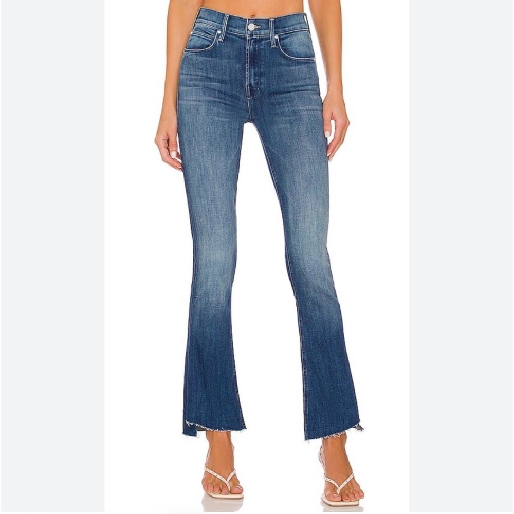 MOTHER The Runaway Step Fray Jeans 29 A Night in Havana Blue Flare Raw Hem  Boho